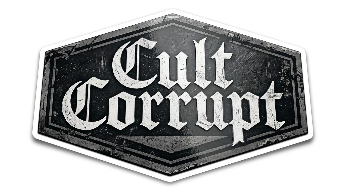 CULT CORRUPT Emblem Vinyl Sticker Decal – Gothic Streetwear Logo Sticker (12 X 8 inches)