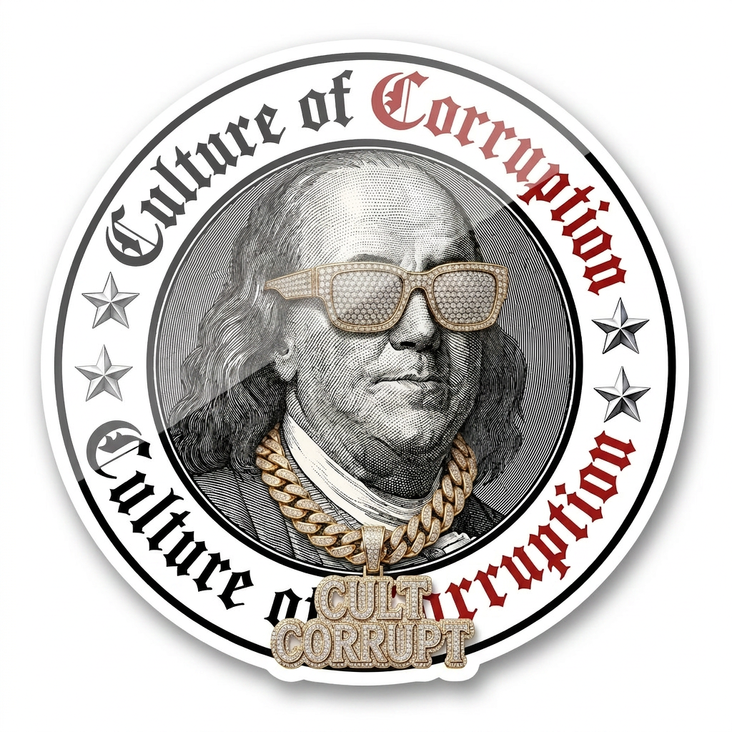 CULT CORRUPT - Culture of Corruption Benjamin Franklin Vinyl Sticker Decal (5 X 5 inches)