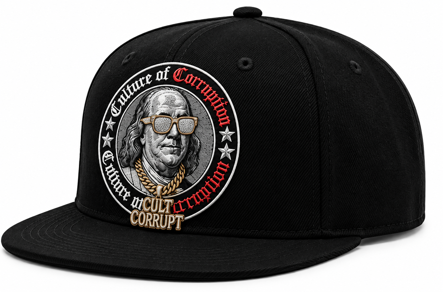 CULT CORRUPT™ Franklin Snapback Hat – Black Flat Brim Cap