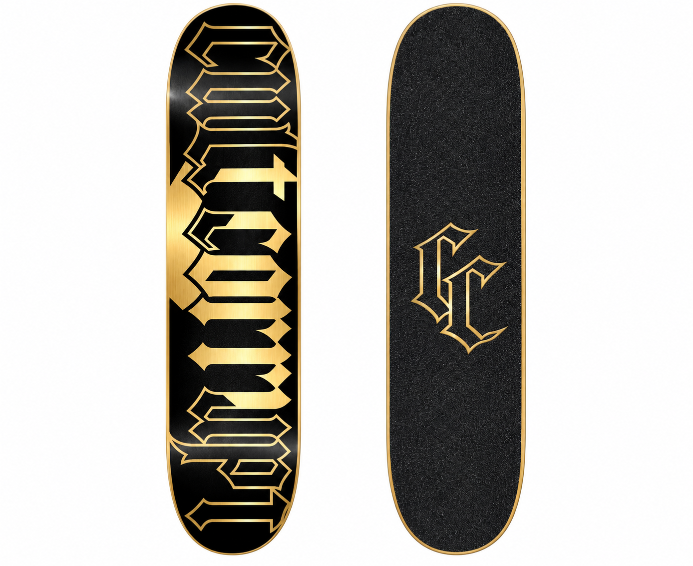 CULT CORRUPT™ Black & Gold Gothic Skateboard Deck — 8.25"