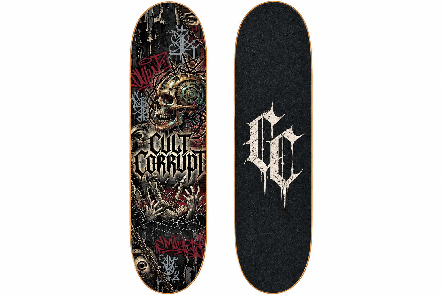 CULT CORRUPT™ — CYBER SKULL 8.25" SKATEBOARD DECK