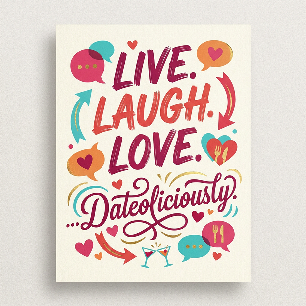 Live. Laugh. Love... Dateoliciously Greeting Card